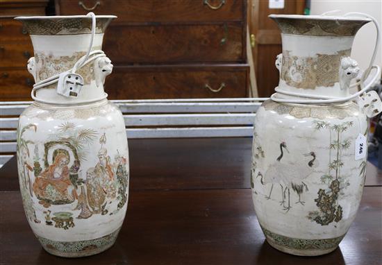 A pair of Satsuma vase table lamps (faults)